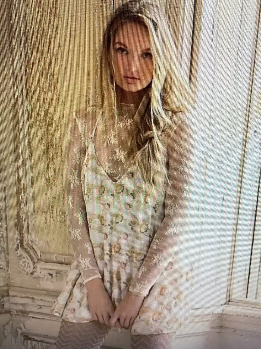 Free People Playsuit Romper Floral Metallic Ivory Gold Backless Halter Small